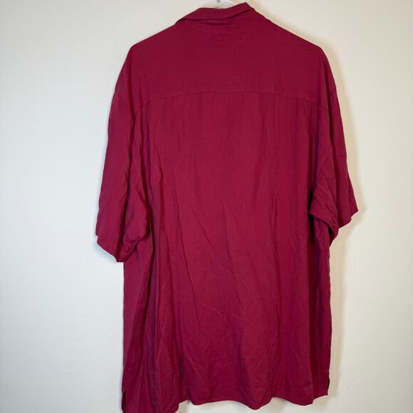 Bobby Chan Shirt Mens XLarge 100% Silk Red Short Sleeve Golfer Golf Button Up - Picture 7 of 12